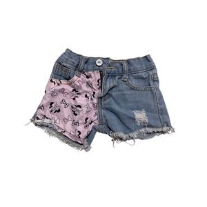 Disney Minnie Mouse Girls Denim Shorts Distressed Frayed Pink Graphic Size M/3T